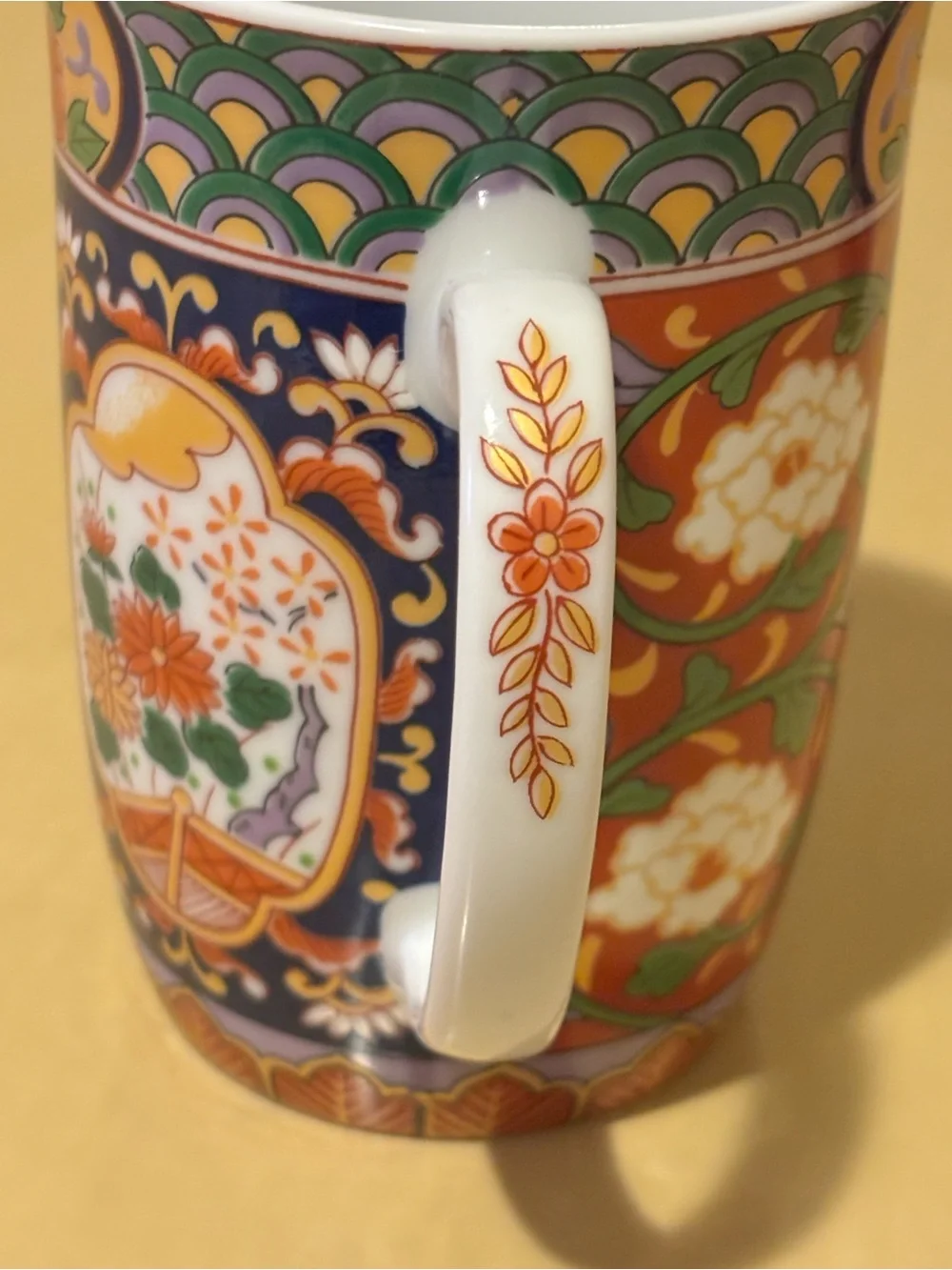 Set of 2 Multicolored Japanese Floral Ceramic Coffee Mugs